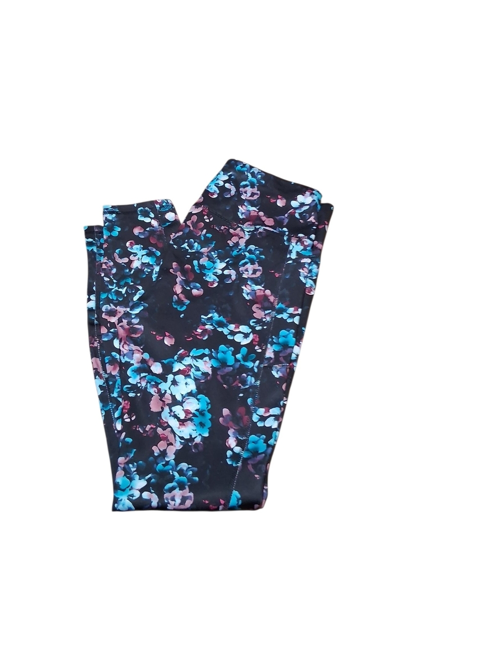 Women's Avia Floral Active Leggings - Black with Blue & Pink Floral - Picture 3 of 3